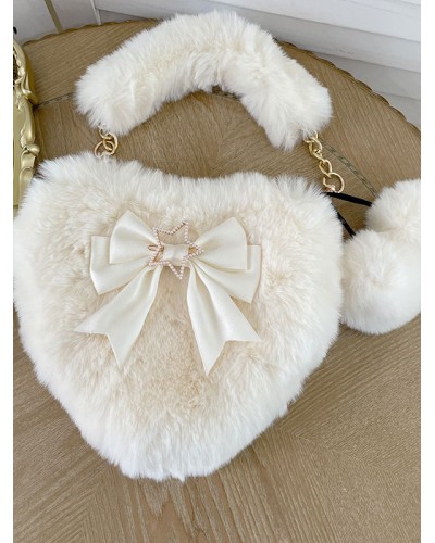 Style Lolita Bag Ecru White Polyester Pom Poms Bow Polyester Accessory Lolita Accessories ROCOCO Daily Casual Tea Party