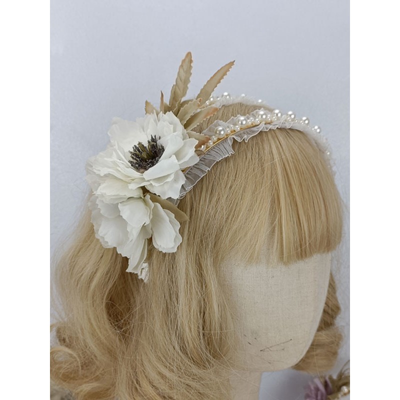 Style Lolita Accessories Cameo Pink Flowers Pearls Polyester Fiber Headwear Miscellaneous Sweet ROCOCO