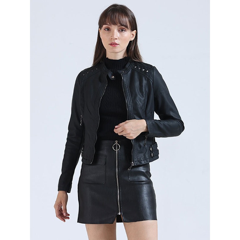 Women's Jackets Stand Collar Zipper Classic Field Black Winter Warm Jacket Boyfriend Classic  Traditional