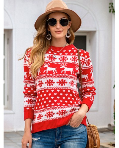 Women Pullovers Red Christmas 2023 Knit Sweaters Classic  Traditional Casual Spring Fall Winter