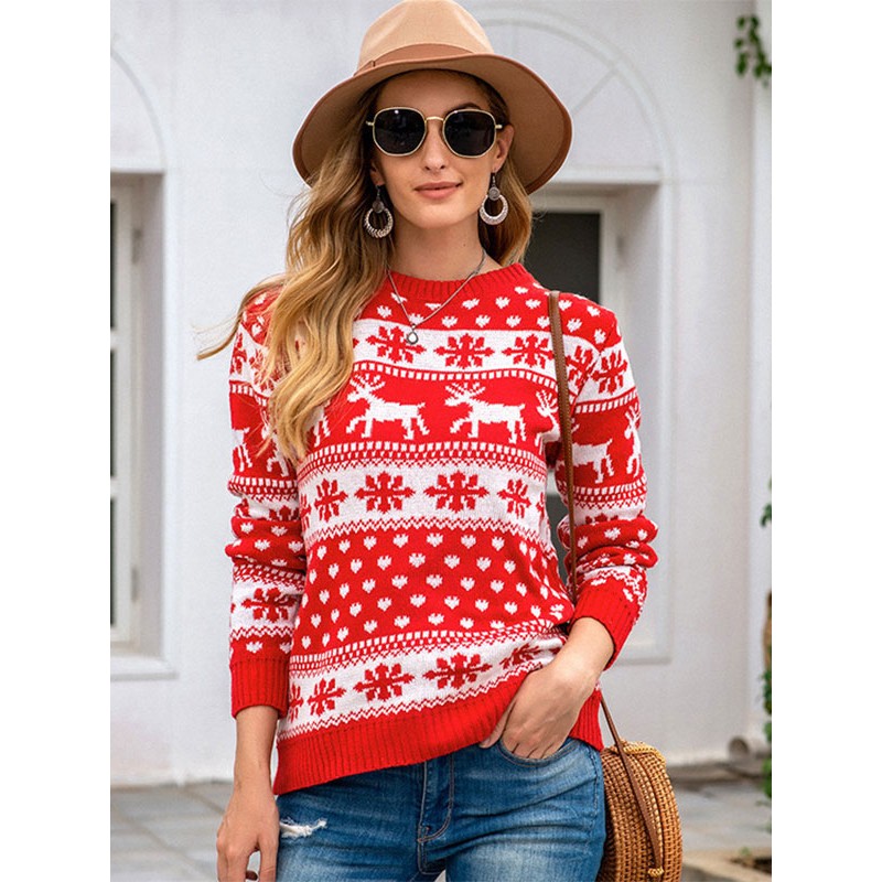 Women Pullovers Red Christmas 2023 Knit Sweaters Classic  Traditional Casual Spring Fall Winter