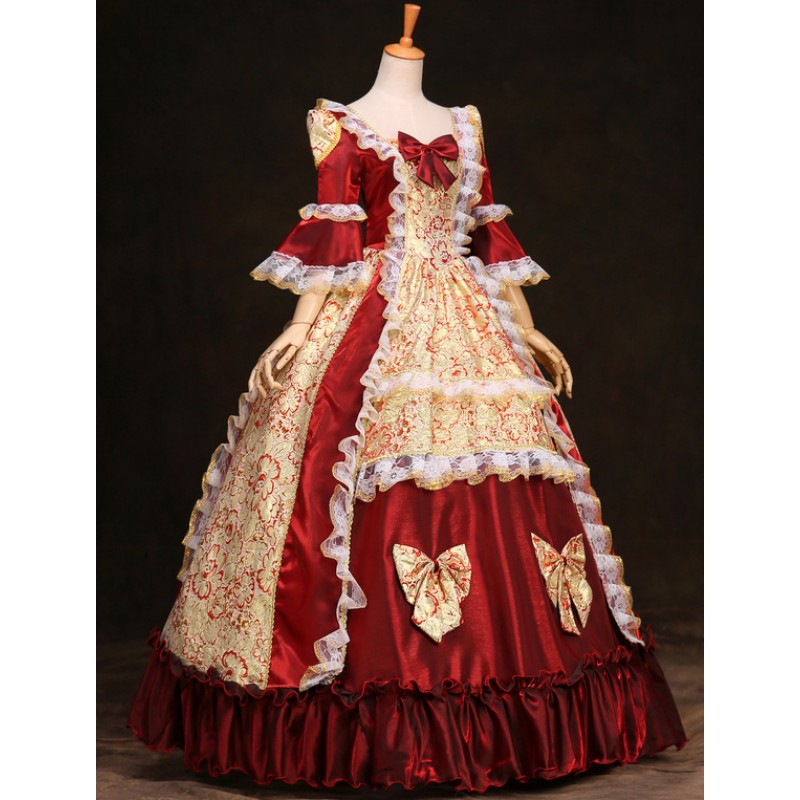 Victorian Dress Costume Rococo Fantastic Red Ruffles Ball Gown Half Sleeves Victorian Era Outfits Royal Costumes Dress ROCOCO Halloween Holiday Pageant