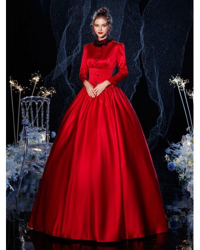 Women Rococo Victorian Retro Costume Dress Red Lace Cotton Cosplay Costume Carnival Royal Euro-Style ROCOCO