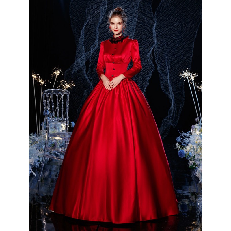 Women Rococo Victorian Retro Costume Dress Red Lace Cotton Cosplay Costume Carnival Royal Euro-Style ROCOCO