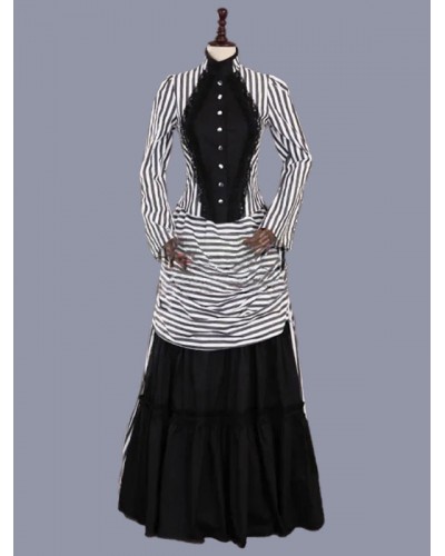 Women White Costumes Ruffles Marie Antoinette Costume Polyester Stripes Dress 's 18th Century Costume Tunic Gothic Retro