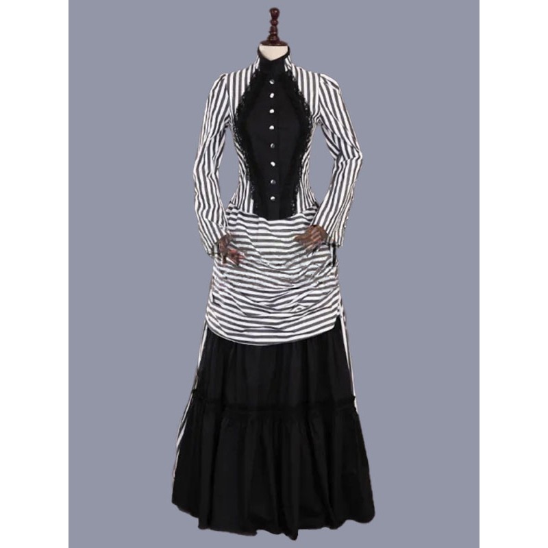 Women White Costumes Ruffles Marie Antoinette Costume Polyester Stripes Dress 's 18th Century Costume Tunic Gothic Retro