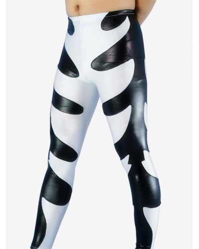 Unisex White  Black Pattern Shiny Metallic Wrestling Trousers Bottom