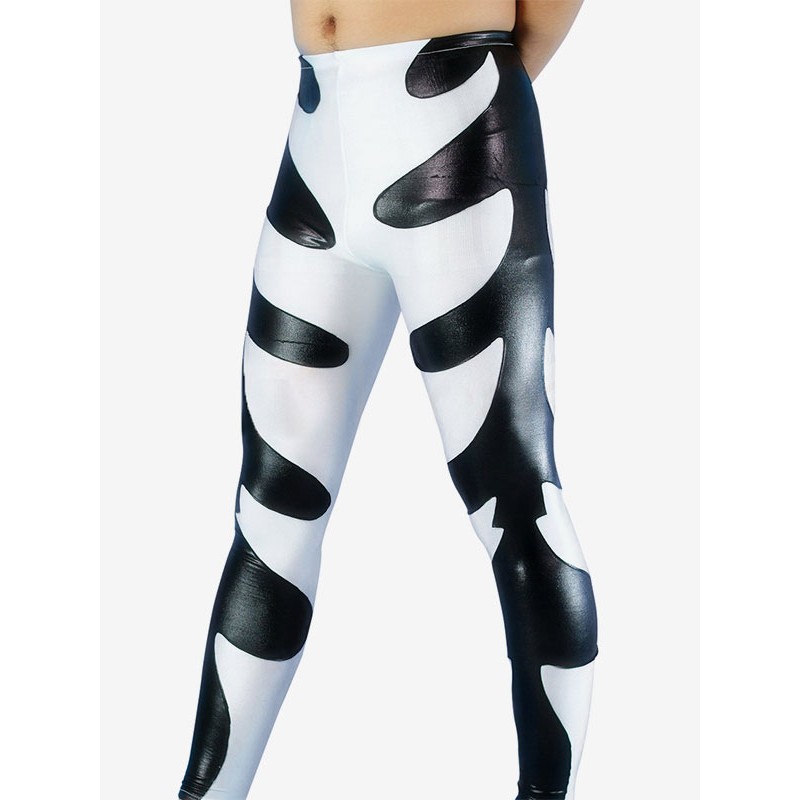 Unisex White  Black Pattern Shiny Metallic Wrestling Trousers Bottom