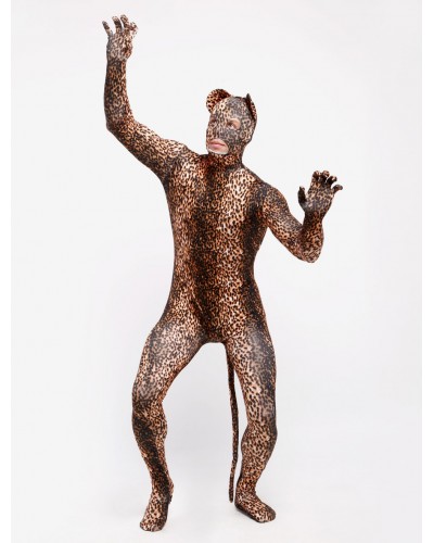 Morph Suit Leopard Style Zentai Suit Lycra Spandex With Eyes  Mouth Opened Bodysuit