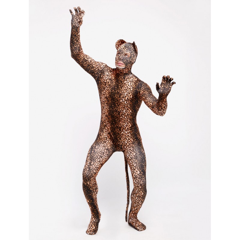 Morph Suit Leopard Style Zentai Suit Lycra Spandex With Eyes  Mouth Opened Bodysuit