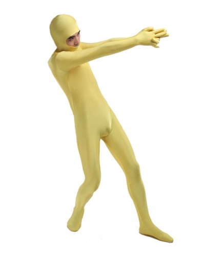 Unisex Morph Suit Yellow Lycra Spandex Catsuit With Face Opened Full Body Suit