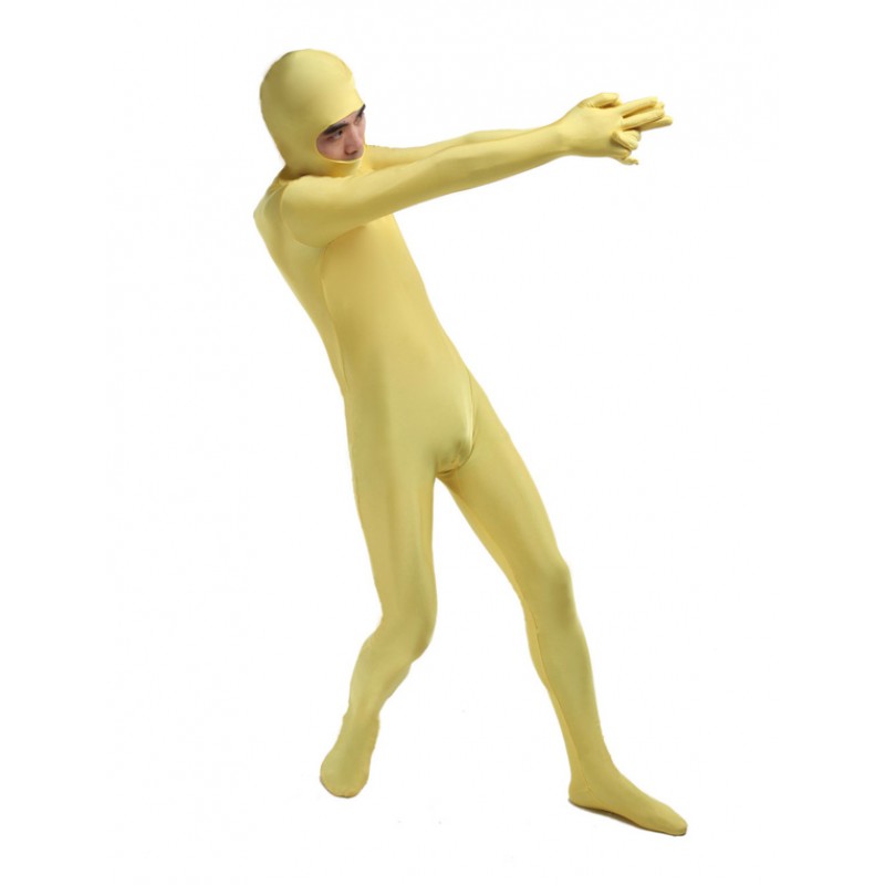 Unisex Morph Suit Yellow Lycra Spandex Catsuit With Face Opened Full Body Suit