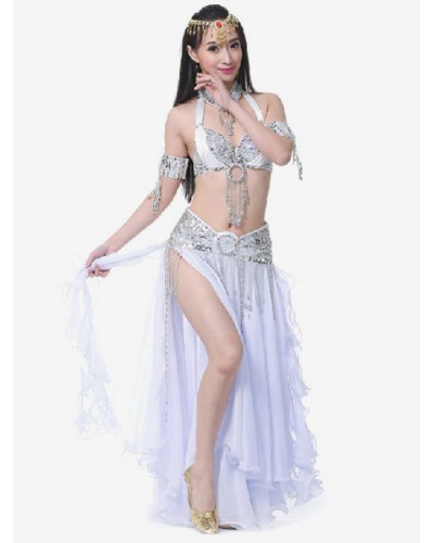 Belly Dance Costumes Split Rhinestones Ruffle Chiffon Women Costume Halloween Performance