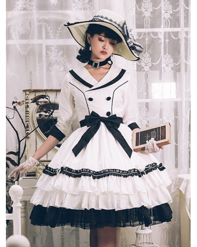 Sweet Lolita Dress Polyester 3/4 Length Sleeves Ruffles Sweet Dress Lolita Dress