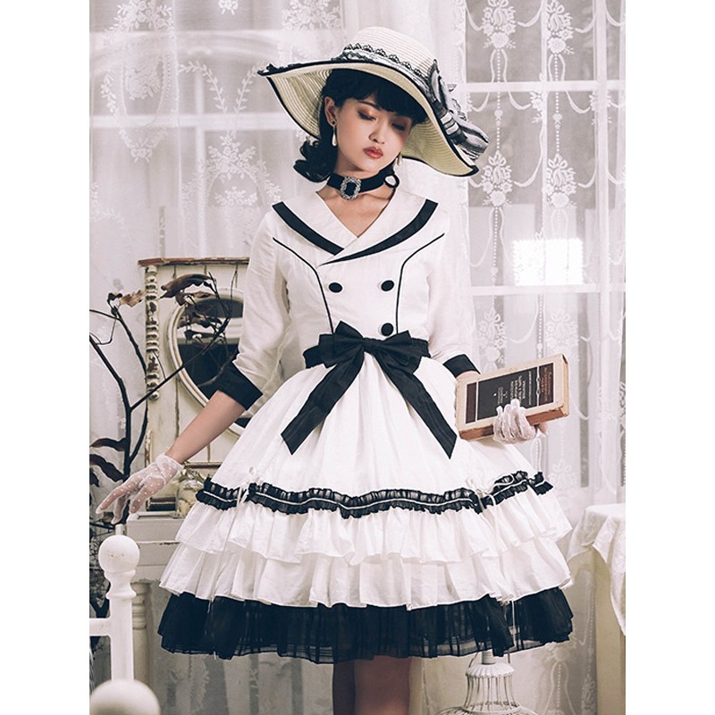 Sweet Lolita Dress Polyester 3/4 Length Sleeves Ruffles Sweet Dress Lolita Dress