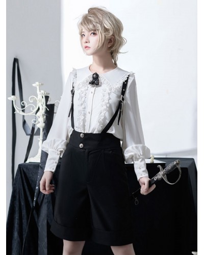 Lolita Ruffles Lace Long Sleeves Blouse Lolita Top White Lolita Shirt Blouses Steampunk Gothic Daily Casual Tea Party