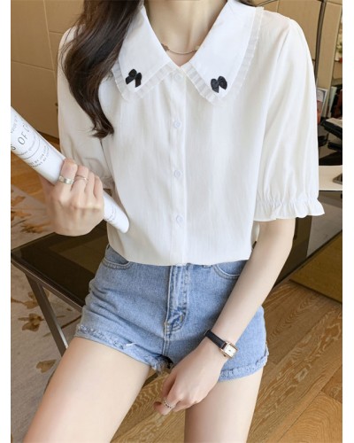 Lolita Blouses White Lolita Top Short Sleeves Bows Lace Lolita Shirt Sweet Spring Summer Fall