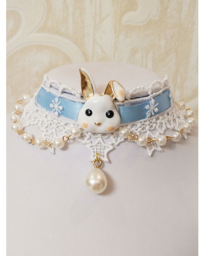 Sweet Lolita Light Sky Blue Lace Polyester Fiber Choker Bunny Pattern Miscellaneous Accessories Daily Casual