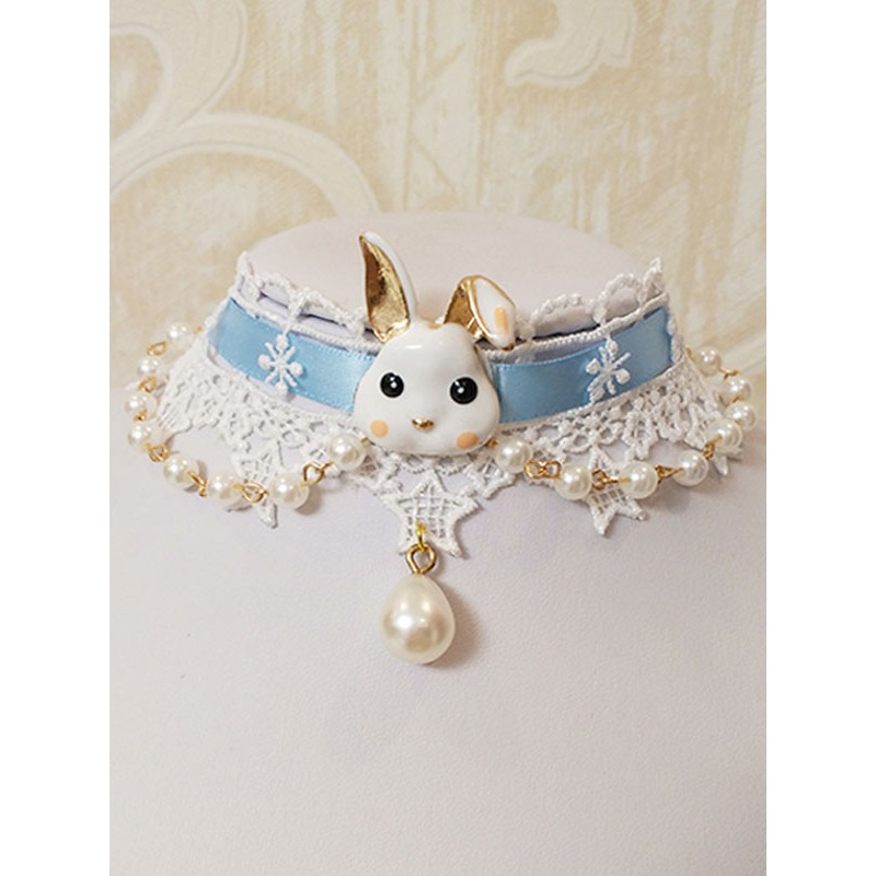 Sweet Lolita Light Sky Blue Lace Polyester Fiber Choker Bunny Pattern Miscellaneous Accessories Daily Casual