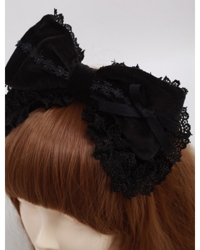 Black Cotton Lolita Headbow Lace Trim Lace Ribbon