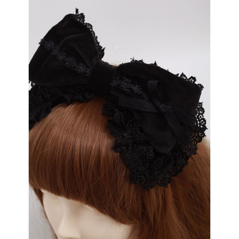 Black Cotton Lolita Headbow Lace Trim Lace Ribbon