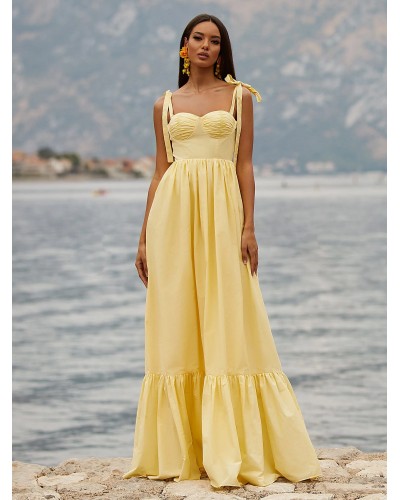 Dresses Yellow Sweetheart Neck Lace Up Sleeveless Oversized Semi Formal Dress Maxi Beach Party Resort Wear