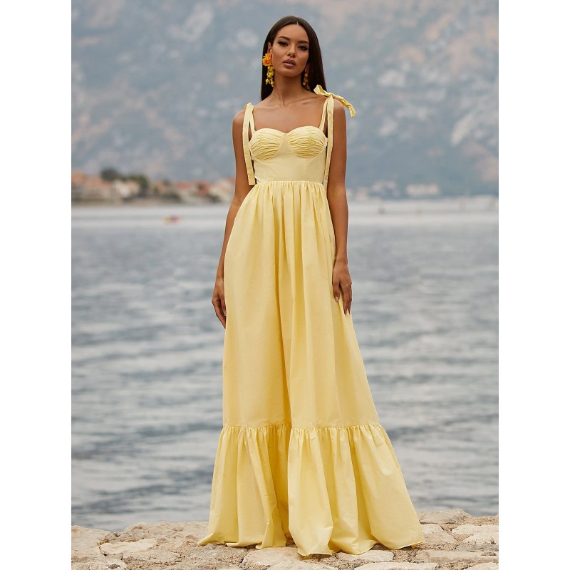 Dresses Yellow Sweetheart Neck Lace Up Sleeveless Oversized Semi Formal Dress Maxi Beach Party Resort Wear