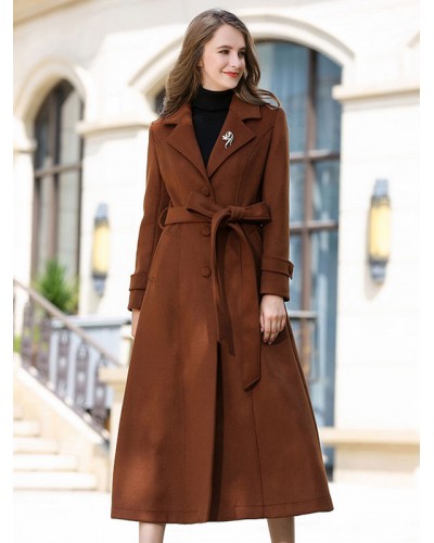 Wool Coat For Woman Belted Winter Long Outerwear 2023 Classic  Traditional Casual