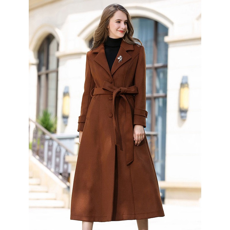 Wool Coat For Woman Belted Winter Long Outerwear 2023 Classic  Traditional Casual