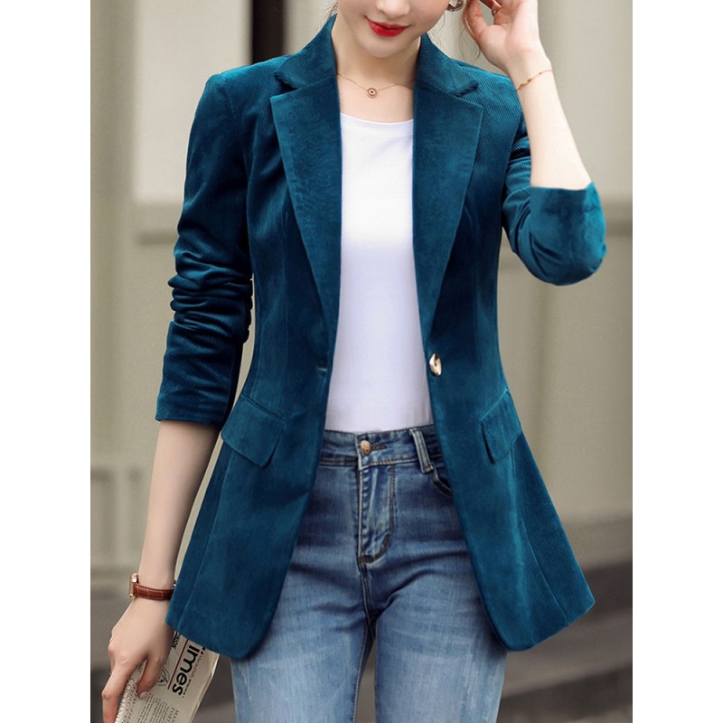 Women Blazer Turndown Collar Long Sleeve Buttons Short Blazers Cozy Active Outerwear Casual Office  Career