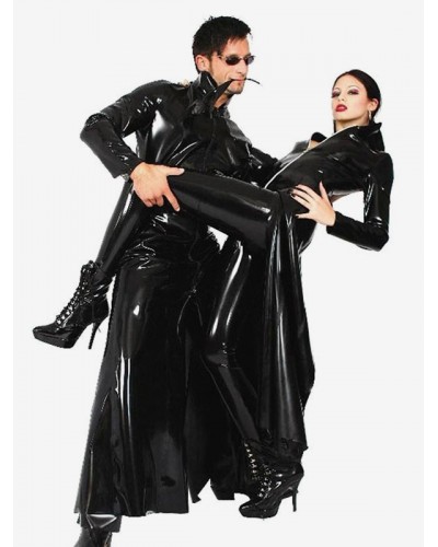 PVC Costume Unisex Black The Matrix Patent Trench Coat