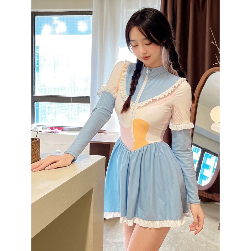 Lolita Outfits Light Sky Blue Ruffles Long Sleeves Jumpsuit Sets Sweet Daily Casual