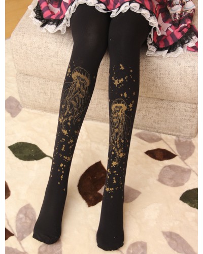 Velvet Lolita Pantyhose Star Jellyfish Hot Stamping Winter Lolita Stocking