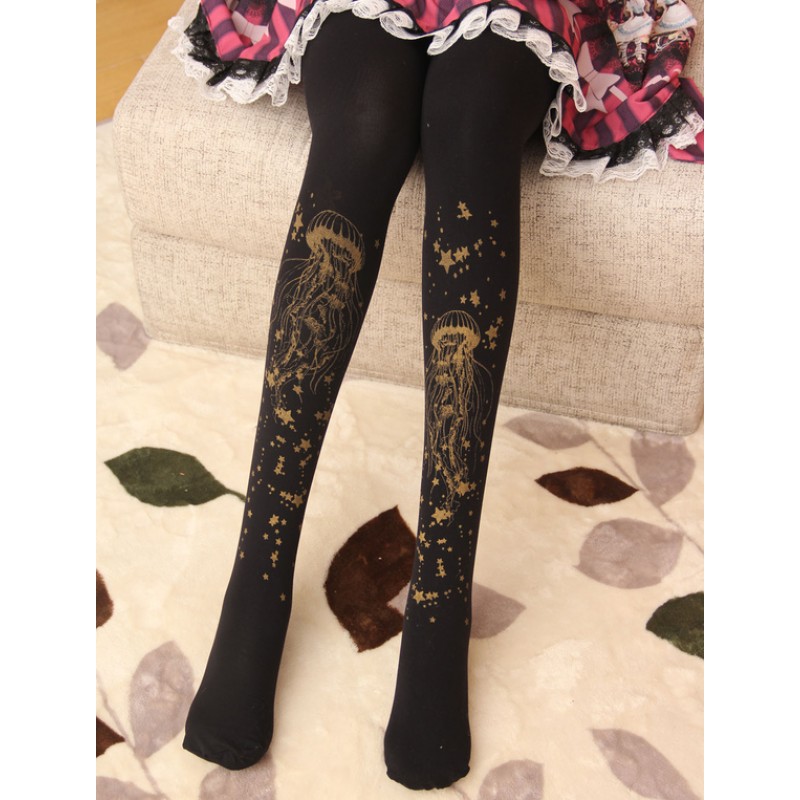 Velvet Lolita Pantyhose Star Jellyfish Hot Stamping Winter Lolita Stocking