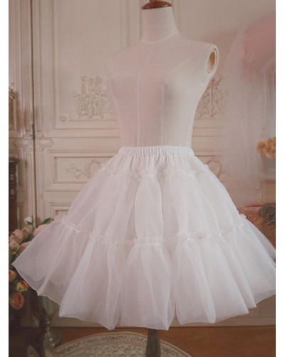 White Lolita Underskirt Voile Ruffle Pleated Lolita Petticoat Skirt Bottoms Daily Casual Tea Party