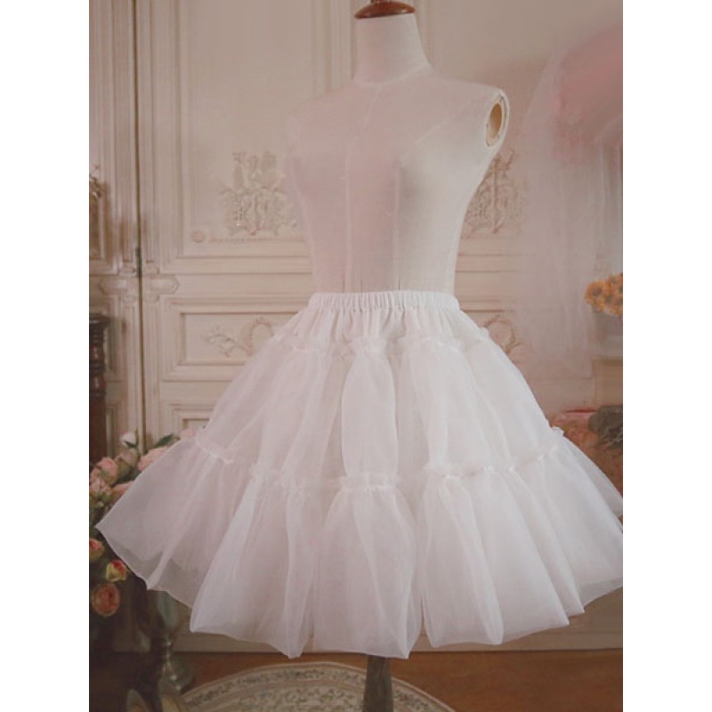 White Lolita Underskirt Voile Ruffle Pleated Lolita Petticoat Skirt Bottoms Daily Casual Tea Party