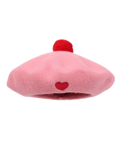 Lolita Beret Wool Hearts Applique Fuchsia Pink Lolita Barett Accessories Sweet Daily Casual