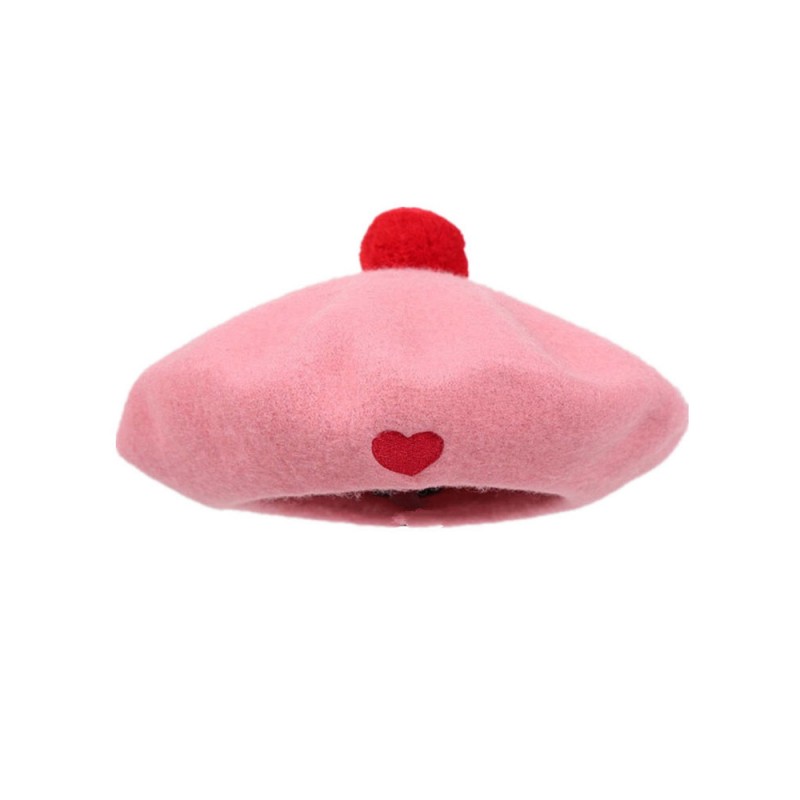 Lolita Beret Wool Hearts Applique Fuchsia Pink Lolita Barett Accessories Sweet Daily Casual