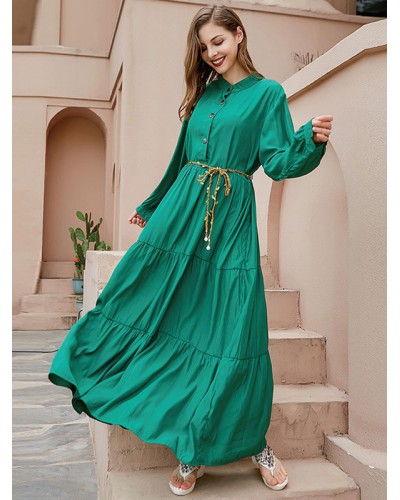 Dresses Green Jewel Neck Long Sleeves Oversized Maxi Dresses Shirt Daily Casual Resort Wear