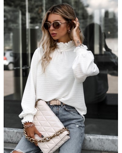 Long Sleeves Tees White High Collar Women T Shirt Casual