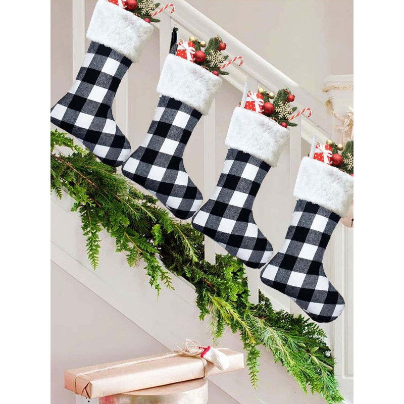 Christmas Gift Bags Christmas Door Hanging Decorations Plaid Cloth Christmas Socks Gift Bags Accessories