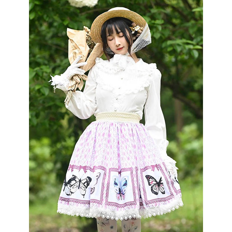 Lolita Overskirt Butterfly Floral Pattern Lavender Lace Lolita Skirts Sweet Spring Summer Fall Winter