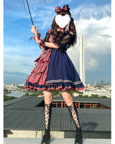 Idol Declaration Lolita JSK Dress Two Tone Plaid Lolita Jumper Skirts Sweet Spring Summer Fall Daily Casual