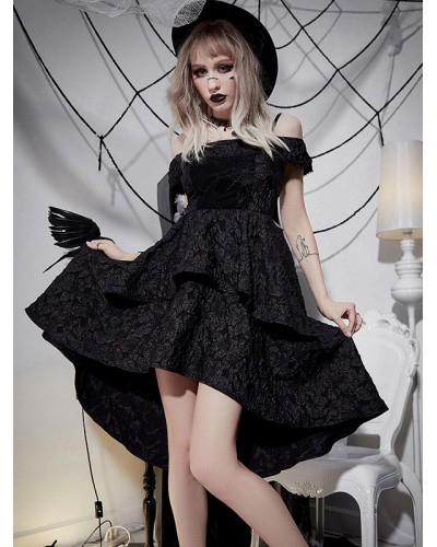 Lolita Punk Dresses Jacquard Black Dress Steampunk Gothic Spring Summer Fall