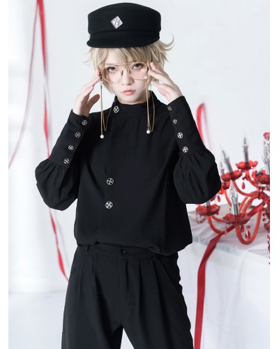 Lolita Blouses Ouji Style Long Sleeves Lolita Top Blouse Black Lolita Shirt Gothic Spring Summer Fall