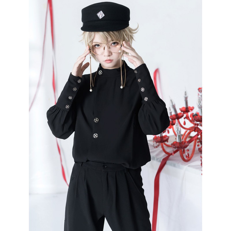 Lolita Blouses Ouji Style Long Sleeves Lolita Top Blouse Black Lolita Shirt Gothic Spring Summer Fall