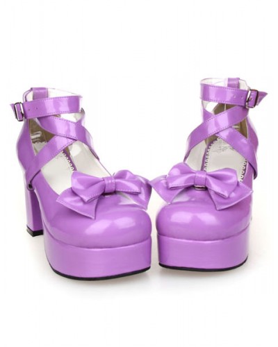 Sweet Lolita Chunky Heels Shoes Platform Shoes Ankle Straps Bow Decor Buckle Daily Casual