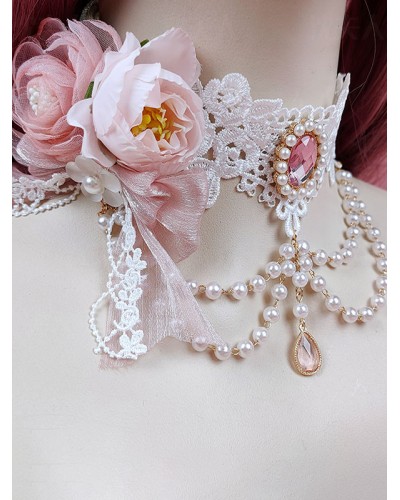 Lolita Accessories White Pearls Flowers Choker Polyester Miscellaneous Sweet