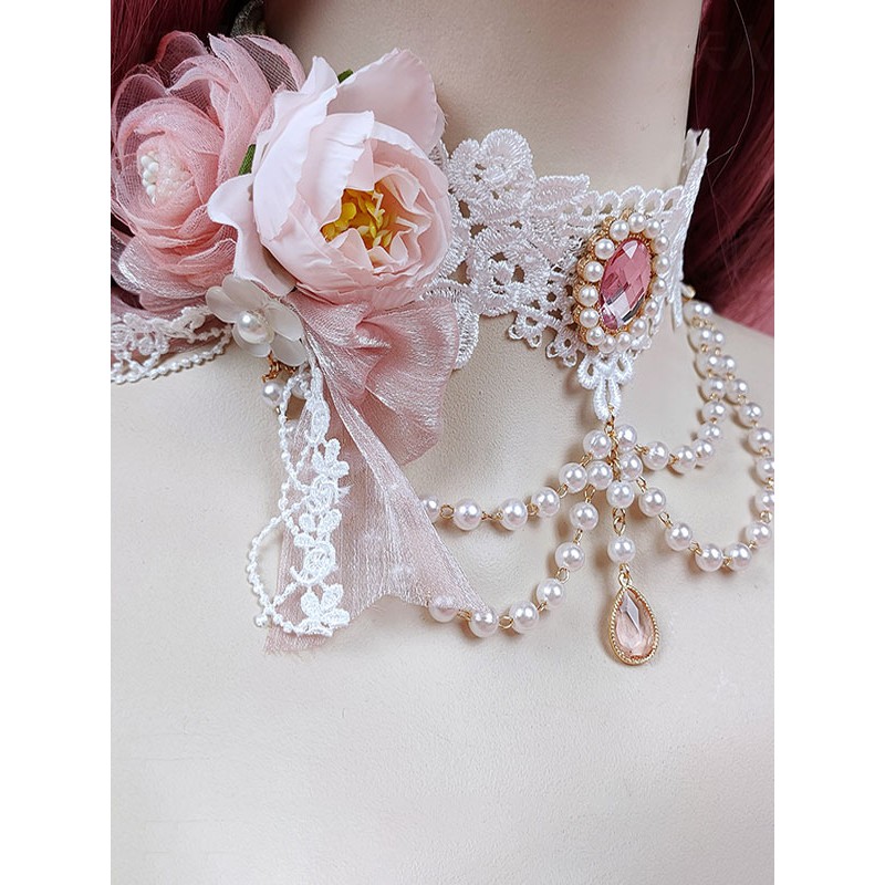 Lolita Accessories White Pearls Flowers Choker Polyester Miscellaneous Sweet