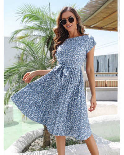 Summer Dress Light Sky Blue Floral Print Dress Bohemian Beach